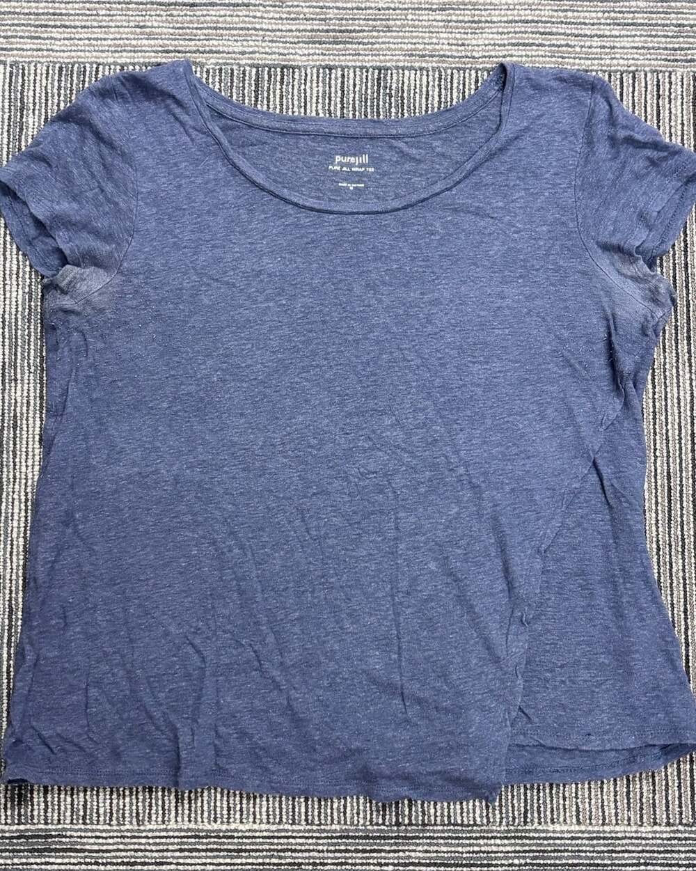 Pure Jill Pure Jill Wrap Tee Blue Heather Short Sleeve Scoop Neck Size M